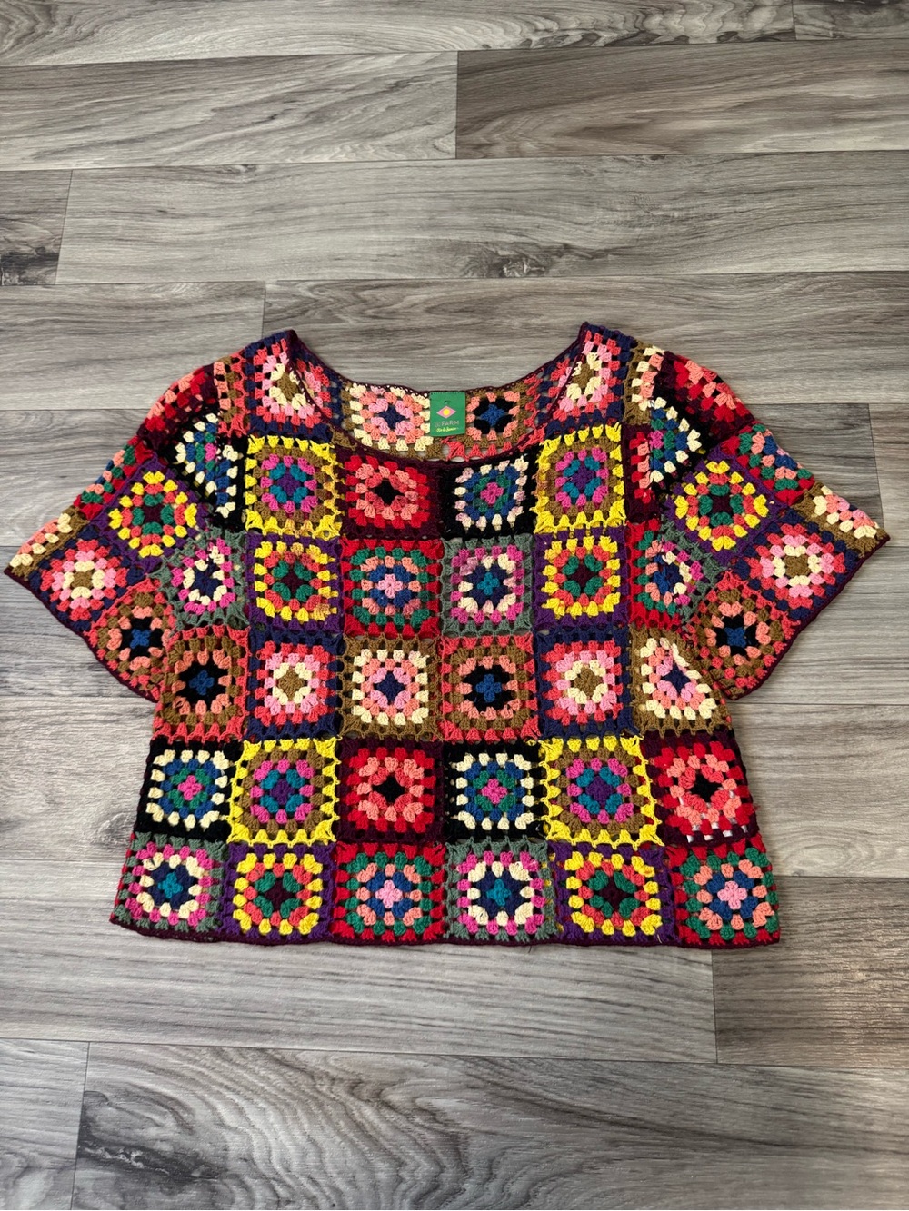 Farm Rio Granny Square Crochet Crop Top Multicolor Size Large